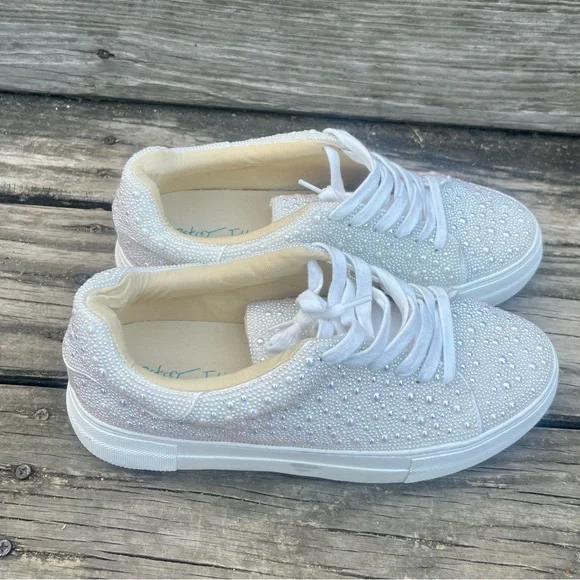 BETSEY JOHNSON WHITE IVORY SPARKLY WOMENS 8.5 M SIDNY SNEAKERS - Picture 5 of 13